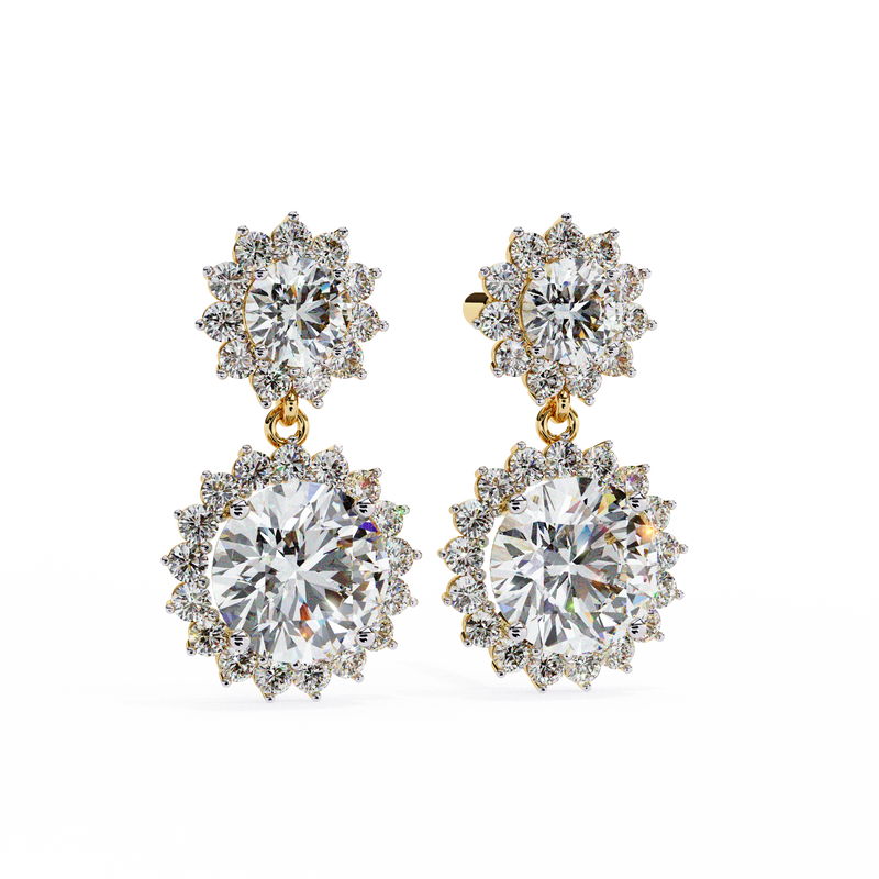 14K White Gold IGI Certified Round Diamond Flower Halo Earrings, D-E Color, VVS/VS Clarity