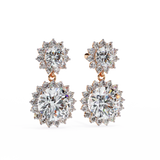 14K White Gold IGI Certified Round Diamond Flower Halo Earrings, D-E Color, VVS/VS Clarity