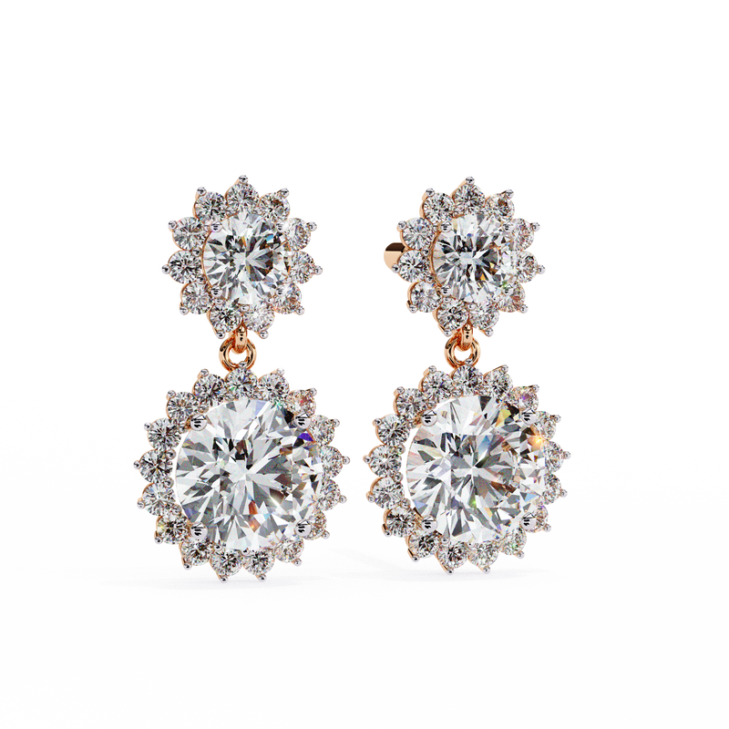 14K White Gold IGI Certified Round Diamond Flower Halo Earrings, D-E Color, VVS/VS Clarity