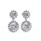 14K White Gold IGI Certified Round Diamond Flower Halo Earrings, D-E Color, VVS/VS Clarity