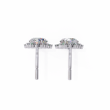 14K White Gold IGI Certified Round Diamond Flower Halo Earrings, D-E Color, VVS/VS Clarity
