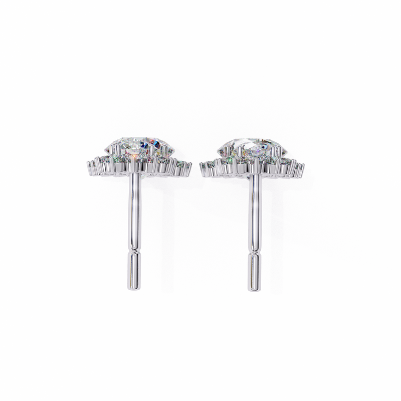 14K White Gold IGI Certified Round Diamond Flower Halo Earrings, D-E Color, VVS/VS Clarity
