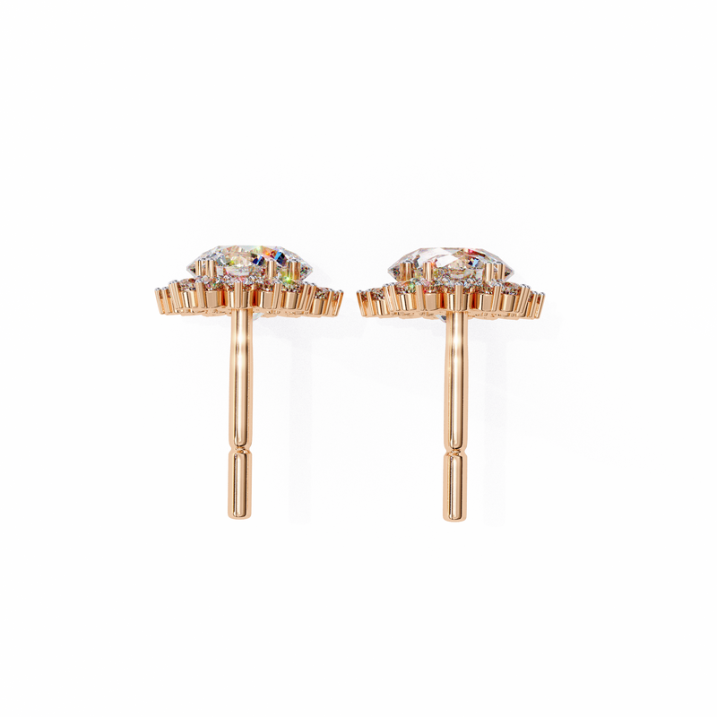 14K White Gold IGI Certified Round Diamond Flower Halo Earrings, D-E Color, VVS/VS Clarity
