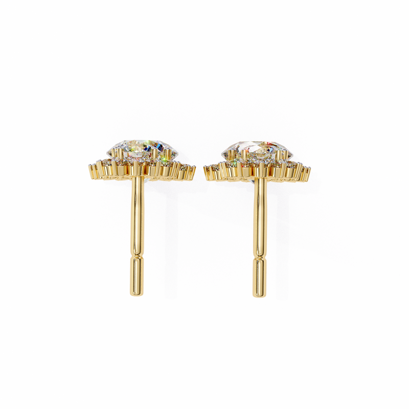14K White Gold IGI Certified Round Diamond Flower Halo Earrings, D-E Color, VVS/VS Clarity