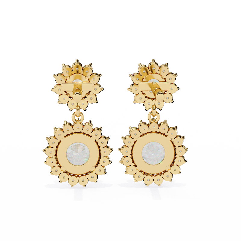 14K White Gold IGI Certified Round Diamond Flower Halo Earrings, D-E Color, VVS/VS Clarity