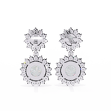 14K White Gold IGI Certified Round Diamond Flower Halo Earrings, D-E Color, VVS/VS Clarity
