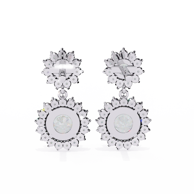 14K White Gold IGI Certified Round Diamond Flower Halo Earrings, D-E Color, VVS/VS Clarity