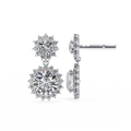 14K White Gold IGI Certified Round Diamond Flower Halo Earrings, D-E Color, VVS/VS Clarity