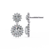 14K White Gold IGI Certified Round Diamond Flower Halo Earrings, D-E Color, VVS/VS Clarity
