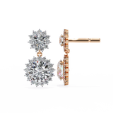 14K White Gold IGI Certified Round Diamond Flower Halo Earrings, D-E Color, VVS/VS Clarity