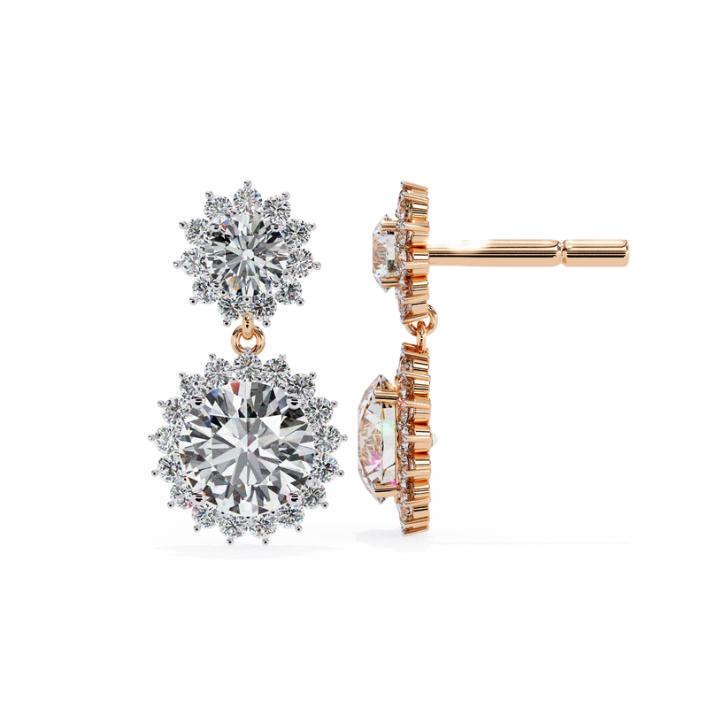 14K White Gold IGI Certified Round Diamond Flower Halo Earrings, D-E Color, VVS/VS Clarity