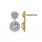 14K White Gold IGI Certified Round Diamond Flower Halo Earrings, D-E Color, VVS/VS Clarity