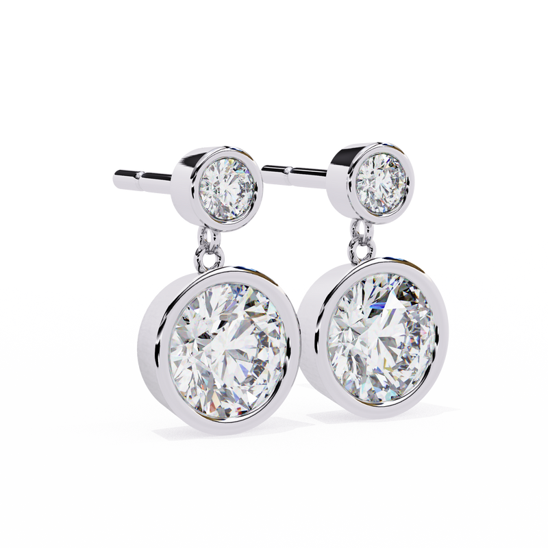 14K White Gold IGI Certified Round Diamond Dangling Earrings, D-E Color, VVS/VS Clarity