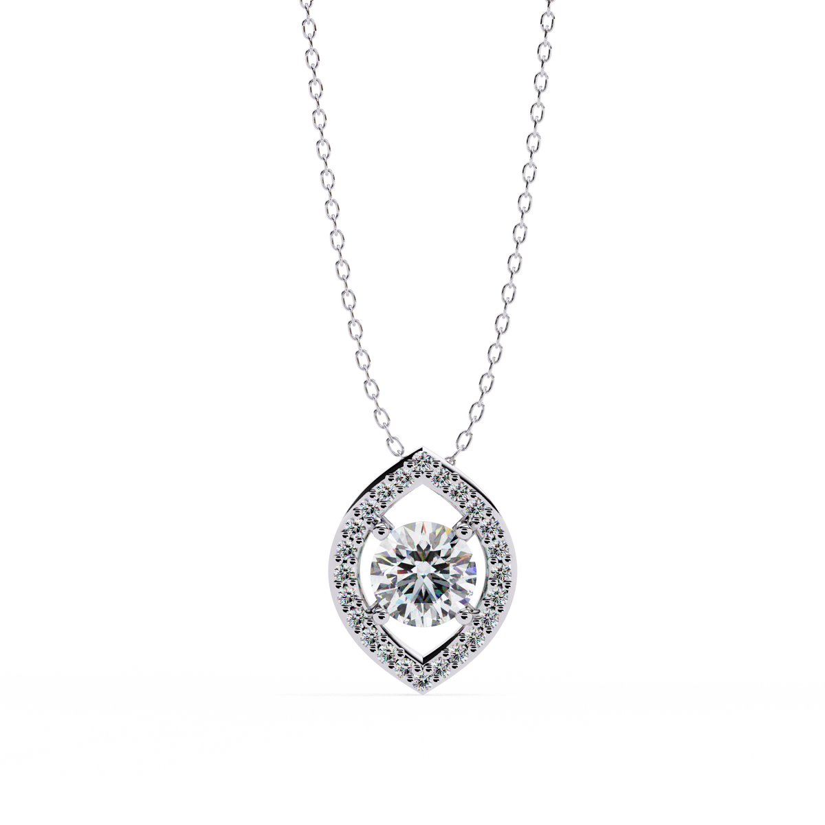 14K White Gold IGI Certified Round & Marquise Diamond Pendant – D-E Color, VVS–VS Clarity, Pass Through Design
