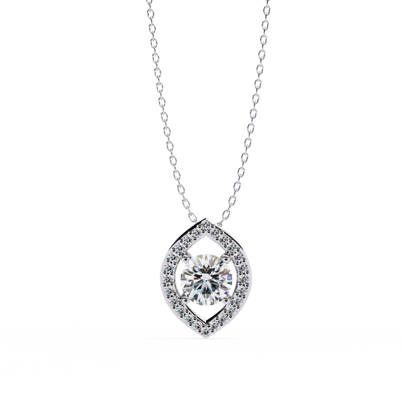 14K White Gold IGI Certified Round & Marquise Diamond Pendant – D-E Color, VVS–VS Clarity, Pass Through Design