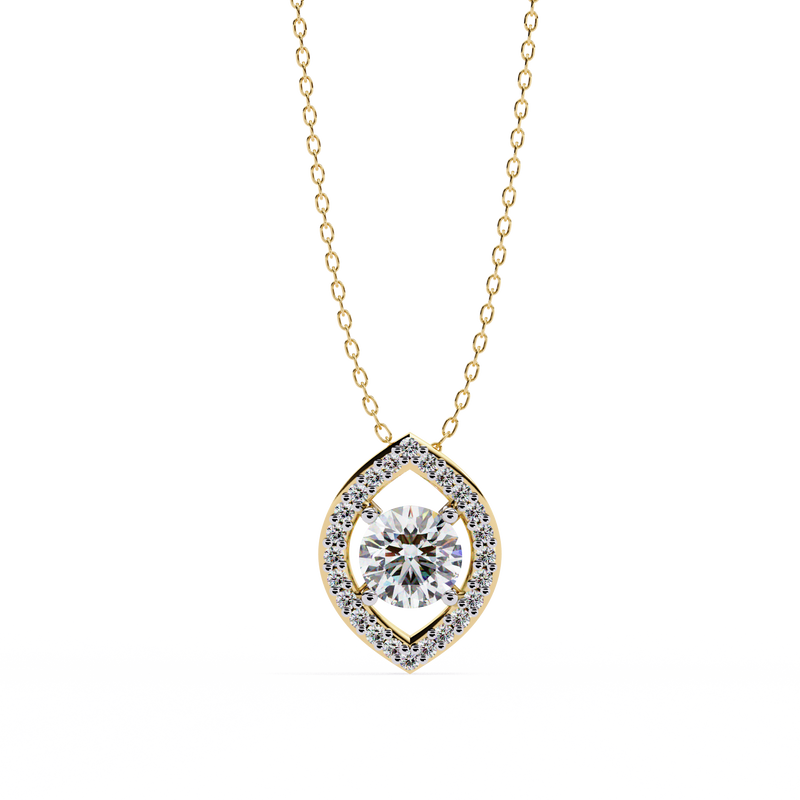 14K White Gold IGI Certified Round & Marquise Diamond Pendant – D-E Color, VVS–VS Clarity, Pass Through Design
