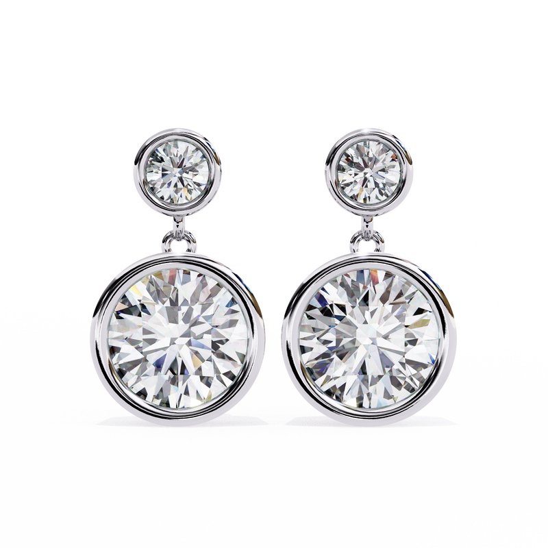 14K White Gold IGI Certified Round Diamond Dangling Earrings, D-E Color, VVS/VS Clarity
