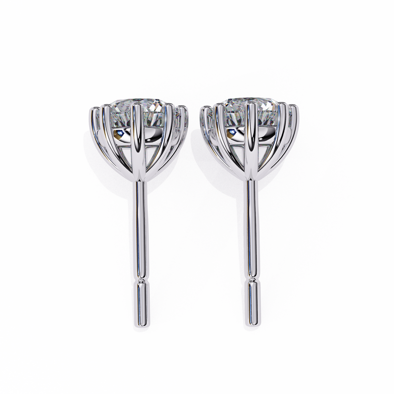 14K White Gold IGI Certified Round Solitaire Stud Earrings, 8 Prong, D-E Color, VVS/VS Clarity