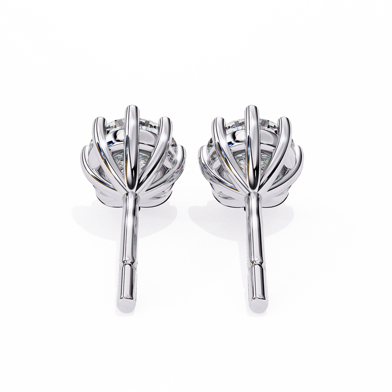 14K White Gold IGI Certified Round Solitaire Stud Earrings, 8 Prong, D-E Color, VVS/VS Clarity
