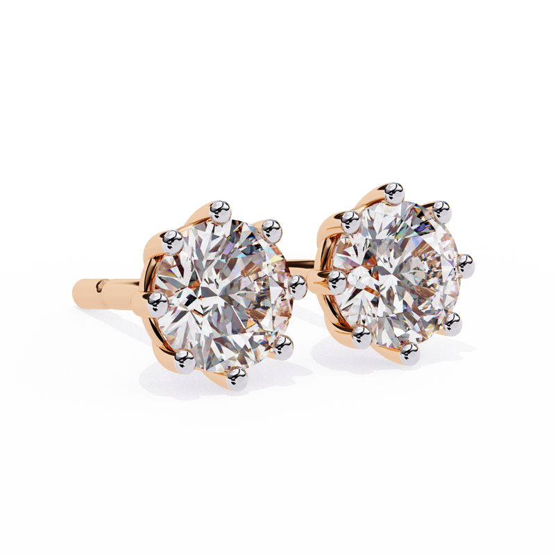 14K White Gold IGI Certified Round Solitaire Stud Earrings, 8 Prong, D-E Color, VVS/VS Clarity