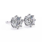 14K White Gold IGI Certified Round Solitaire Stud Earrings, 8 Prong, D-E Color, VVS/VS Clarity