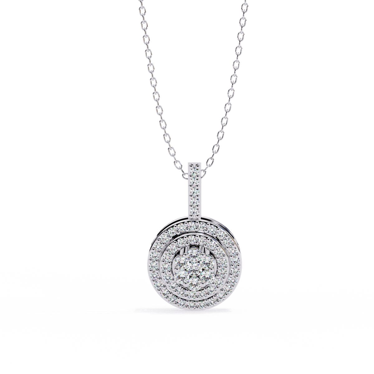 14K White Gold IGI Certified Round Diamond Circle Pendant – D-E Color, VVS–VS Clarity, Classic Bail