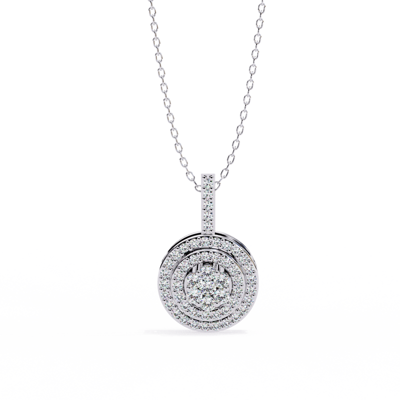 14K White Gold IGI Certified Round Diamond Circle Pendant – D-E Color, VVS–VS Clarity, Classic Bail