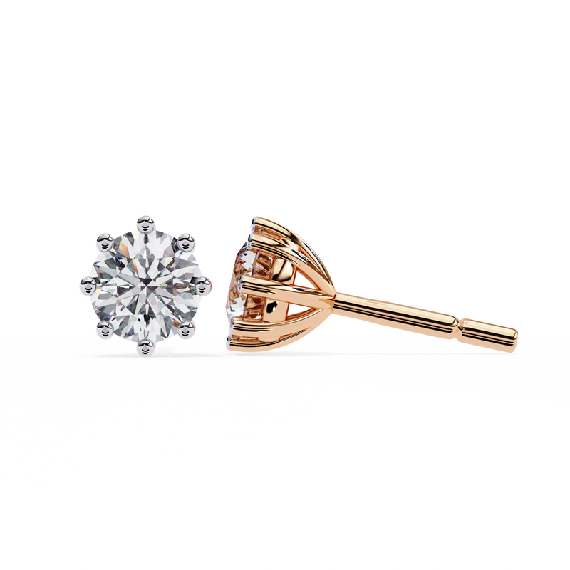 14K White Gold IGI Certified Round Solitaire Stud Earrings, 8 Prong, D-E Color, VVS/VS Clarity