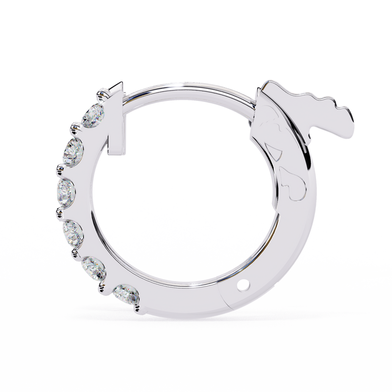 14K White Gold IGI Certified Round Diamond Hoop Earrings, Shared Prong, D-E Color, VVS/VS Clarity
