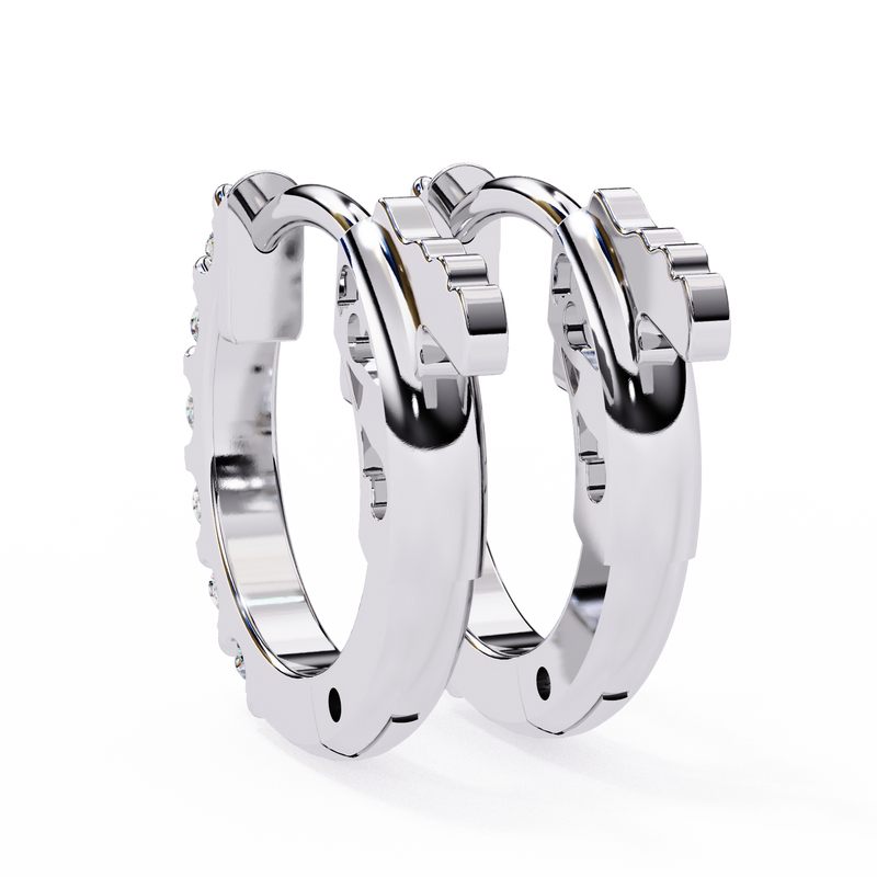 14K White Gold IGI Certified Round Diamond Hoop Earrings, Shared Prong, D-E Color, VVS/VS Clarity