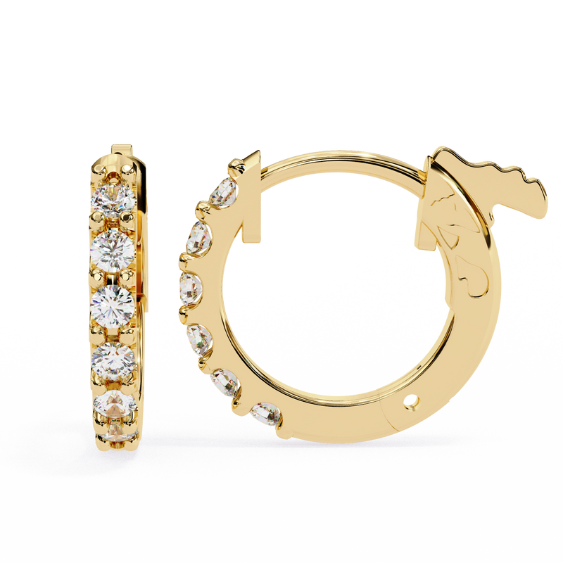 14K White Gold IGI Certified Round Diamond Hoop Earrings, Shared Prong, D-E Color, VVS/VS Clarity