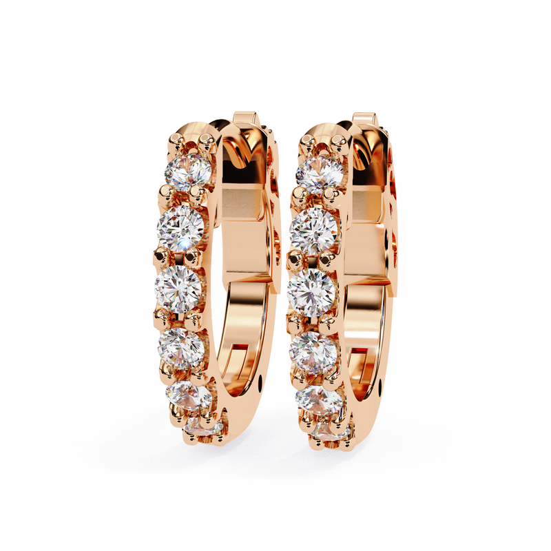 14K White Gold IGI Certified Round Diamond Hoop Earrings, Shared Prong, D-E Color, VVS/VS Clarity