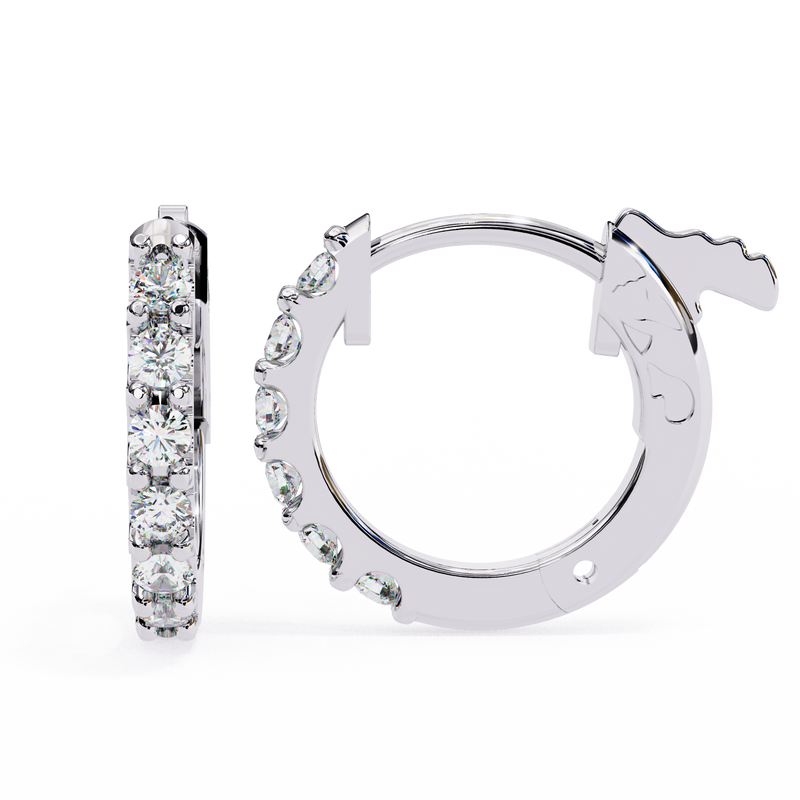 14K White Gold IGI Certified Round Diamond Hoop Earrings, Shared Prong, D-E Color, VVS/VS Clarity