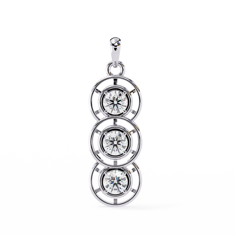 14K White Gold IGI Certified 3-Stone Round Diamond Pendant – D-E Color, VVS–VS Clarity, Classic Bail