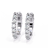 14K White Gold IGI Certified Round Diamond Hoop Earrings, Shared Prong, D-E Color, VVS/VS Clarity