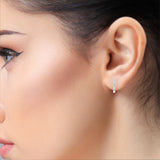14K White Gold IGI Certified Round Diamond Hoop Earrings, Shared Prong, D-E Color, VVS/VS Clarity