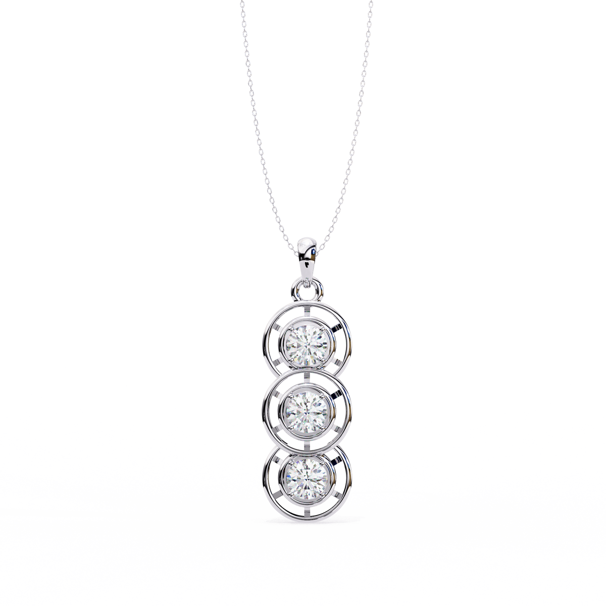 14K White Gold IGI Certified 3-Stone Round Diamond Pendant – D-E Color, VVS–VS Clarity, Classic Bail