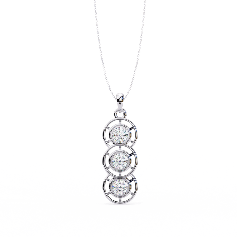 14K White Gold IGI Certified 3-Stone Round Diamond Pendant – D-E Color, VVS–VS Clarity, Classic Bail