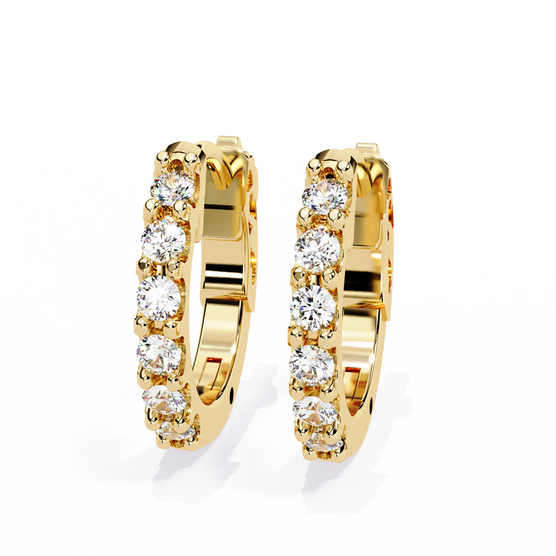 14K White Gold IGI Certified Round Diamond Hoop Earrings, Shared Prong, D-E Color, VVS/VS Clarity