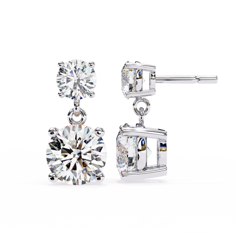 14K White Gold IGI Certified Round Diamond Dangling Earrings, D-E Color, VVS/VS Clarity