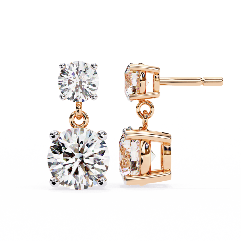 14K White Gold IGI Certified Round Diamond Dangling Earrings, D-E Color, VVS/VS Clarity