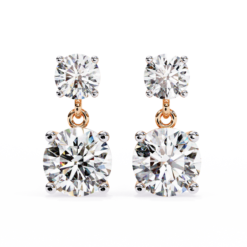 14K White Gold IGI Certified Round Diamond Dangling Earrings, D-E Color, VVS/VS Clarity