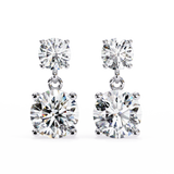 14K White Gold IGI Certified Round Diamond Dangling Earrings, D-E Color, VVS/VS Clarity