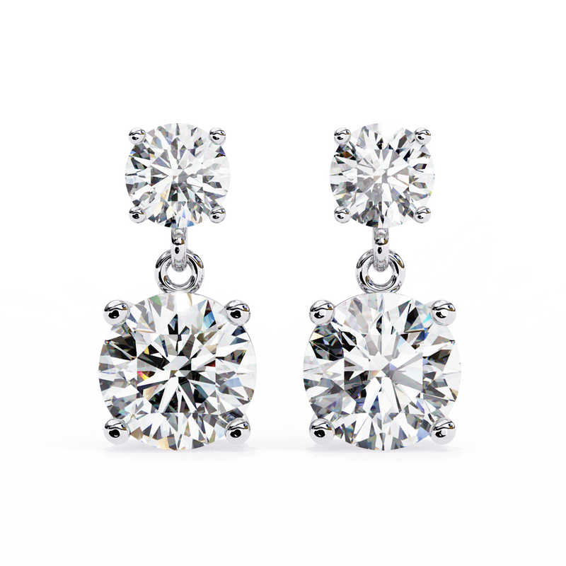 14K White Gold IGI Certified Round Diamond Dangling Earrings, D-E Color, VVS/VS Clarity