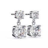 14K White Gold IGI Certified Round Diamond Dangling Earrings, D-E Color, VVS/VS Clarity