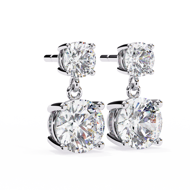14K White Gold IGI Certified Round Diamond Dangling Earrings, D-E Color, VVS/VS Clarity