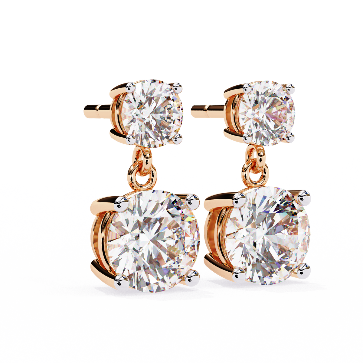 14K White Gold IGI Certified Round Diamond Dangling Earrings, D-E Color, VVS/VS Clarity