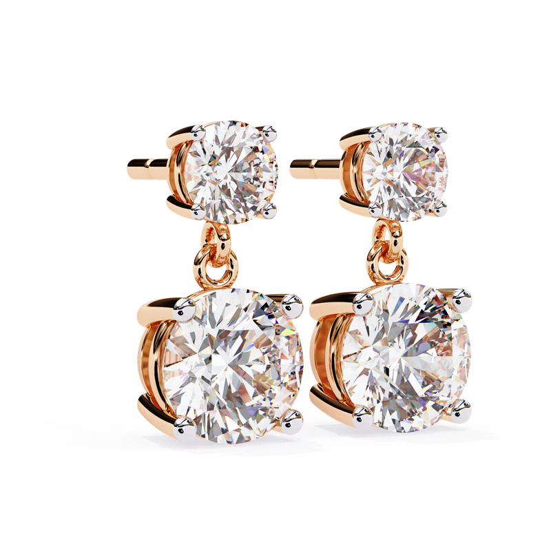 14K White Gold IGI Certified Round Diamond Dangling Earrings, D-E Color, VVS/VS Clarity