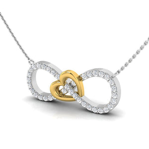 Lab Grown Diamond Sterling Silver Heart in Infinity Pendant plated in White & Yellow Gold