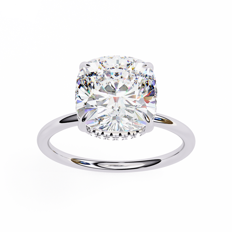 14k IGI certified cushion ring with E-F color VVS-VS clarity diamonds 52